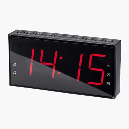 Biltema - Digital Klokkeradio med Stort Display, FM-Radiostasjon Lagring, Alarm, Snooze og Sleep Funskjoner, Dimbart Display, 230V Strømforsyning