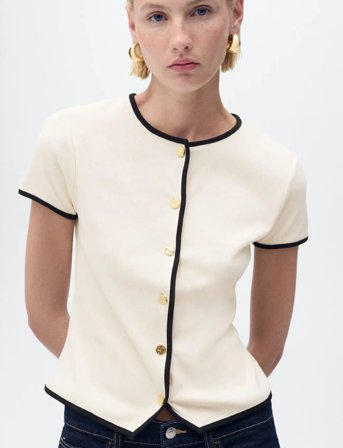 Mango Cotton T-Shirt With Contrasting Trim - White - S