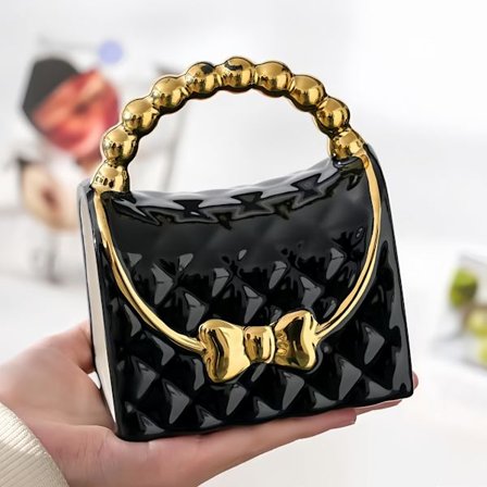 Unik håndtaskeformet kaffekrus med elegant sløjfe & bølget hank, nyt keramikkrus til te og espresso, dekorativ samlerobjekt