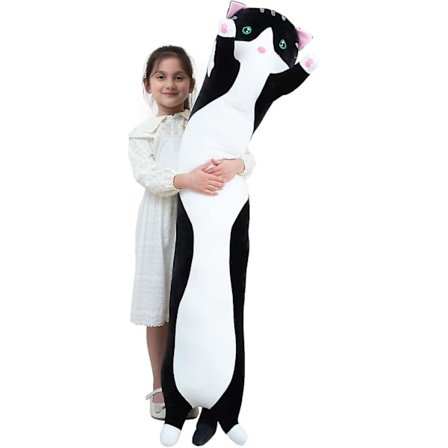 Kæmpe kattepude plys tegneserie killing sovende krammepude, nuttet blød lang killing krop pude dukke kattepude legetøj til børn kæreste (grå, 70cm