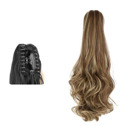 Lång Vågig Hästsvansförlängning, 55 cm Clip-in Syntetiskt Hårstycke för Kvinnor