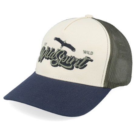 Wild Spirit - Grå trucker Keps - Pin Script Stone/Olive/Navy A-frame Trucker @ Hatstore