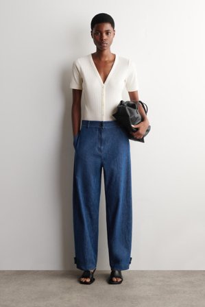 COS Women's Cardigan A Maniche Corte In Maglia Traforata in Bianco