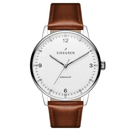 Olivier | Montre en acier inoxydable argenté avec bracelet marron pour hommes - Montres bracelet - pour Hommes - Sidegren