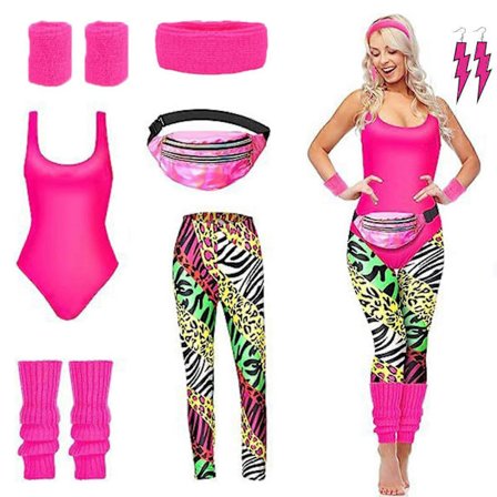 80-tals Outfit Kostymer Tillbehör För Kvinnor Off Shoulder Toppar Skjortor Neon Leggings Med Benvärmare