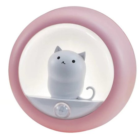 Smukke bevægelsessensor katte natlamper til katteelskere piger med genopladeligt batteri, indbygget magnet med 2 lysstyrkeniveauer, pink