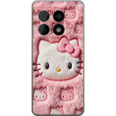 Kompatibel Mobilcover til OnePlus 10 Pro Hello Kitty lyserød fluffy baggrund med ikonisk ansigt og kawaii-æstetik
