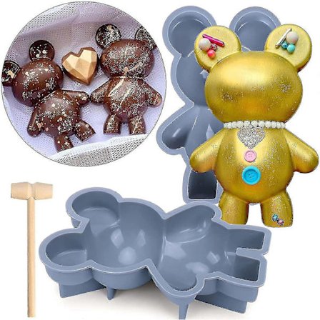Björn Choklad Silikonformar, 2st Stora 3d Brytbara Nallebjörn Chokladformar Med 1 Hammare