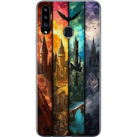 Kompatibel Mobilcover til Samsung Samsung Galaxy A20s Fire magiske slotte i forskellige elementfarver, episk fantasykunst med ild vand luft og mørke