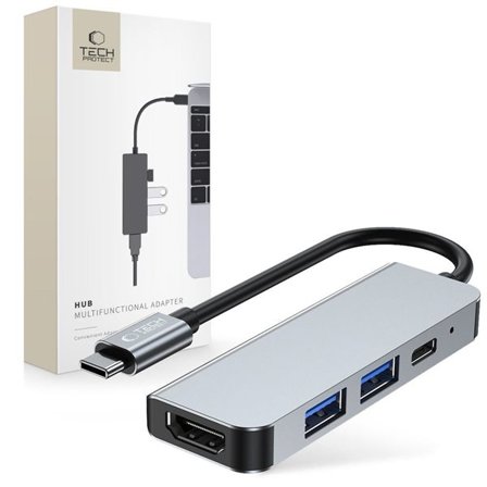 HUB Tech-Protect V2 4in1 USB-C - USB-A 3.0 / USB-A 2.0 / USB-C / HDMI - Harmaa