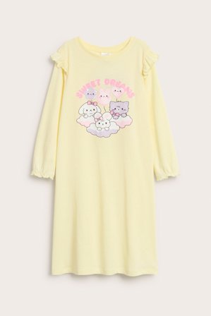 Kappahl | Koszula nocna z długimi rękawami i falbaną na krawędzi Jasnożółty 110/116 | Jasnożółty