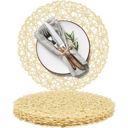 Pappersflätade Runda Underlägg Set om 6 Naturliga Halksäkra Värmebeständiga Bordstabletter för Matbord Vävda Inomhus & Utomhus