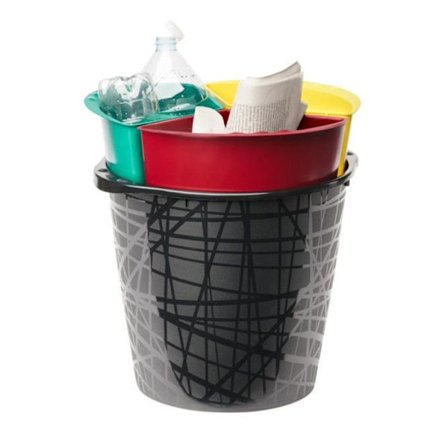 Sorteringsbehållare 13,5L med 3 fack (3 × 4,5 L) - D 33 cm - Återvunnen plast