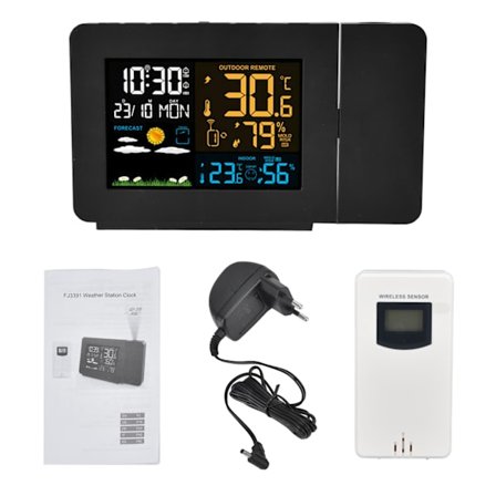 Sisä- ja ulkolämpömittari 60 metrin lähetysetäisyydellä, kellon projektio, digitaalinen kosteusmittari ja lämpötilaennuste EU 100-240V