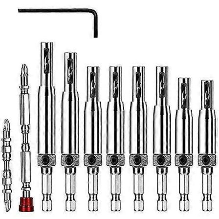 11 stk. hengselbor senterbor sett Hss selvsentrerende hengsel maskinvare hullboreverktøy sett for tredør vindu skap trebearbeiding Hei
