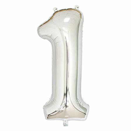 Stor Sifferballong I Silver För Födelsedag Fest 102cm - 1 Silver