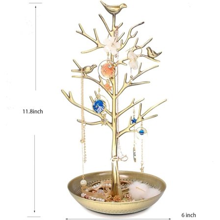 Bronzefugle Træ Smykkestativ Display Øreringe Halskæde Holder Organizer Rack Tower
