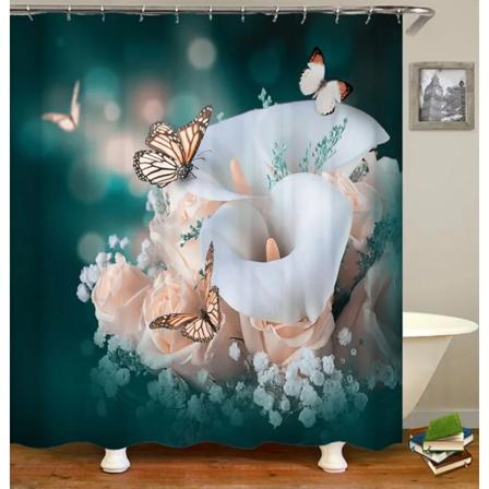 Röd Rose Fjäril Blommor Duschdraperi 3D Badrumsgardin Tyg Vattentät Polyester Tvättbar Set 1532SD 180x210cm-70x83in