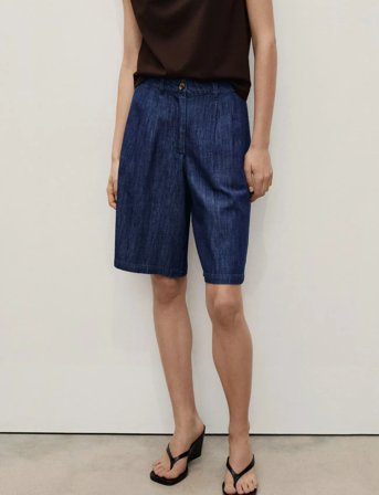 Mango Straight-Fit Rinse-Wash Denim Bermuda Shorts - Navy - 36