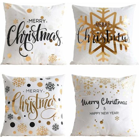 Jul kuddfodral, set om 4 guld snöflinga bomull dekorativt örngott 45 x 45 cm