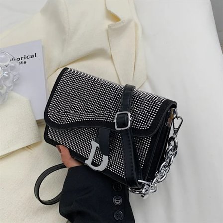 Damväska Trend Högkvalitativ Tjock Kedja Ljusa Diamanter Lyxiga Designer Crossbody Väskor Mode Sadelväska