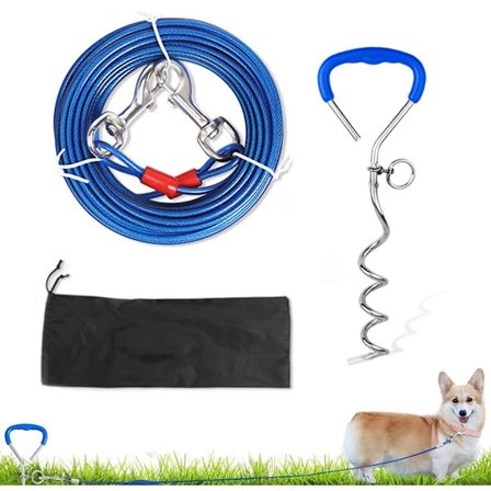 Hundekabel med fortøyningsspiral 3 meter - Hundebånd - Hundejordspyd - Fortøyningsspiral - Campingplugg hunder - Fortøyningsspiral med kabel - 