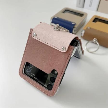 Luksus vintage vegansk læderbagcover til Galaxy Z-Flip 4 Stilful Pink one size