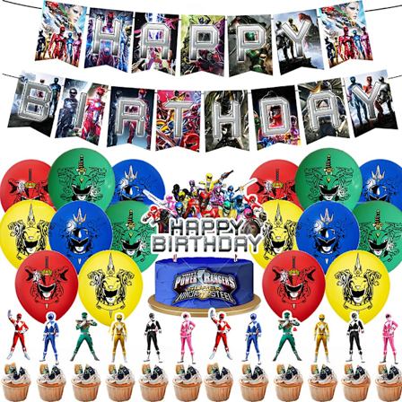 Power Rangers Festutstyr Ballonger Kaketopp Banner Bursdagsdekorasjoner
