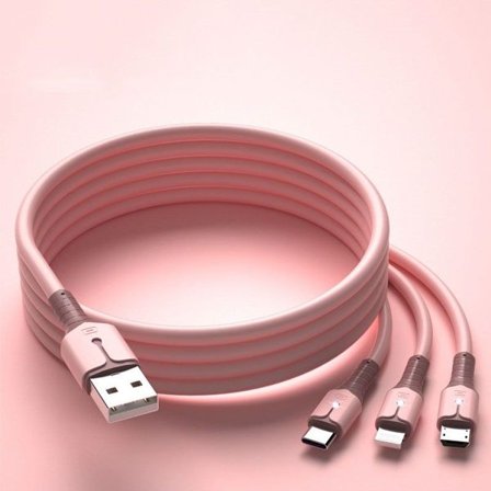 MFi-certifierad 3-i-1 Lightning/Type C/Micro USB-kabel, rosa KLB