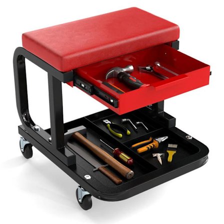 COSTWAY Työtuoli 4 pyörällä, Työkalupöytä, Pehmustettu Istuin, Kantavuus 185 KG, 44 x 37 x 40,5 cm