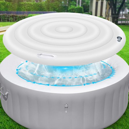 Oppusteligt cover - Bærbart rundt isoleret låg - Energibesparende termisk cover - Sammenklappeligt og regntæt - Beskyt din udendørs spabad