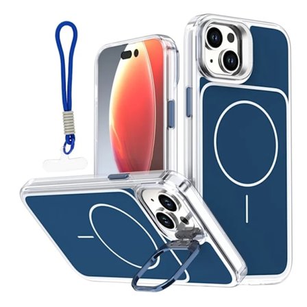 Mobilskal till iPhone 15 MagSafe Lens Kickstand med Handrem - Blå