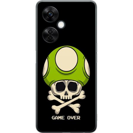 Kompatibel Mobilcover til OnePlus Nord CE 3 Lite Spilmotiv med dødskalle og grøn svamp i retro gaming-stil med teksten game over
