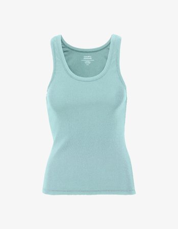 Women Organic Rib Tank Top - Teal Blue - L