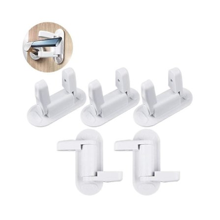 Vindussikring Barn, 5-pakning Dørhåndtak Lås Balkongdør Sikkerhet for Baby Barn Sikkerhetsdørhåndtak Lås med 3M Selvklebende Roterbart Sikkerhetslås