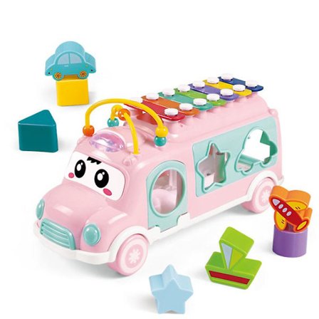 Baby leksak bil med säkerhetsklubba Baby Xylofon Form sorter leksak, lämplig för småbarnrosa(Rosa)