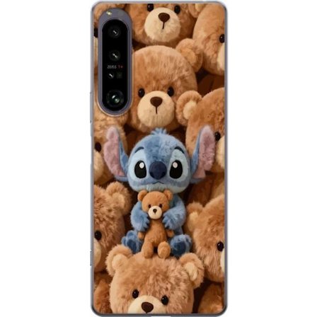 Yhteensopiva Puhelinkuori Sony Xperia 1 IV Stitch ympäröity ruskeilla teddykarhuilla, joilla on pieni nallekarhu sylissään söpössä ja kodikkaassa kawa