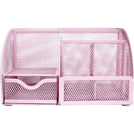 Skrivebordssorterer i netting med 7 rom + skuff Pennholder/Multifunksjonell Sorterer Ex348 Rosa