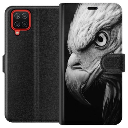 Samsung Galaxy A12 Lommeboketui Ørn nærbilde realistisk portrett kraftfullt blikk fugl detaljert svart-hvitt art natur dyreliv sterkt dyr villig des