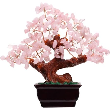 Feng Shui Naturlig Rosakvarts Krystal Penge Træ Bonsai Stil Dekoration til Velstand og Held