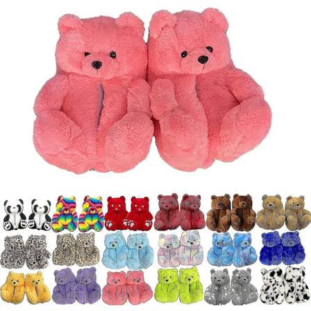 Teddy Bear Hjemmesko Dame Plys dyretøfler Varme vintersko Faux Fur Anti Slip M Watermelon Red