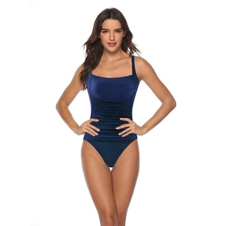 Vintage badedrakt for kvinner med magekontroll - mørkeblå, størrelse XXL (FMY)
