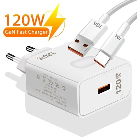 120W GaN USB-laddare Snabbladdning Snabbladdning 3.0 Typ C-kabel Mobiltelefon Laddare Adapter För iPhone Huawei Samsung Xiaomi