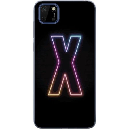 Yhteensopiva Puhelinkuori Huawei Huawei Y5p Neonkirjain X voimakkaissa väri vaihteluissa mustaa taustaa vasten, voimakas typografinen suunnittelu sel