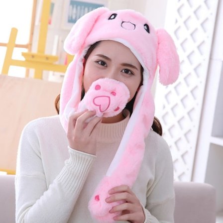 Söt kaninhatt som rör på öronen Mjuk rolig leksakshatt plyschleksak - i lager