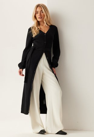 BUBBLEROOM Rib Knitted Cardigan Dress Black L