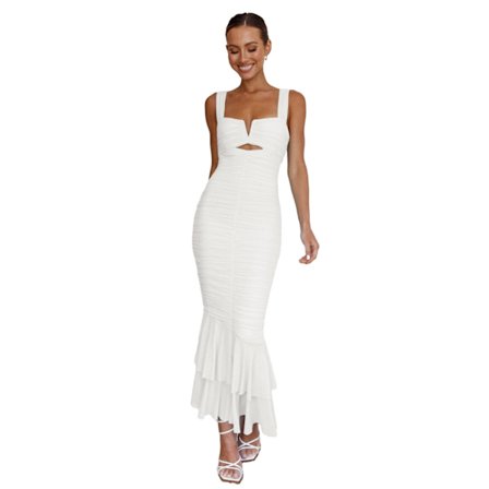 Kvinnors Halter V-ringad Tryckt Lång Kvälls Klänning