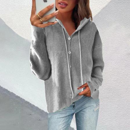 Damer Button Down Enfärgade Hoodies V-ringad Cardigan Tröja