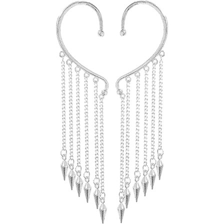 Silver Lång Tofs Öronmanschett Kedjeörhängen, Punk Retro Öron Cr, ZQKLA