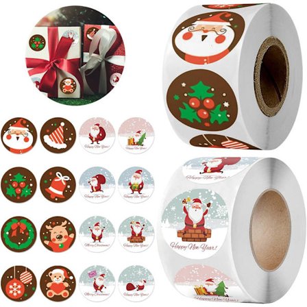 1000 stykker julemærkater rulle, takkemærkater jul, julemærkater runde etiketter